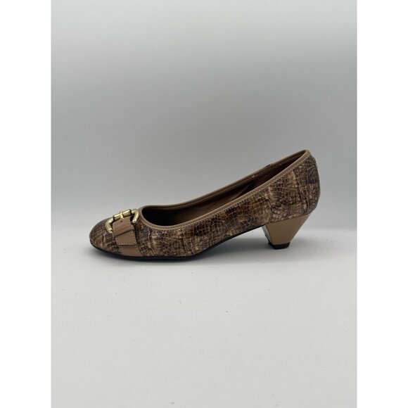 Bjoru By A. J. Valenci Womens Brown Croc-Embossed Leather Ballet Flats With Buck - Picture 8 of 8